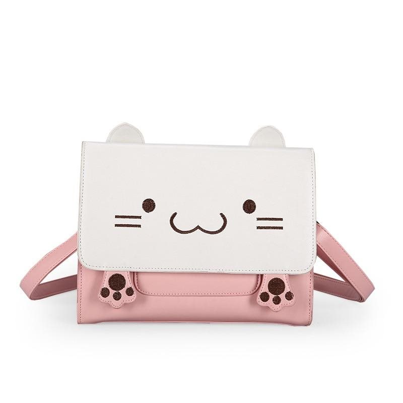 Rosa-vit katt-handväska