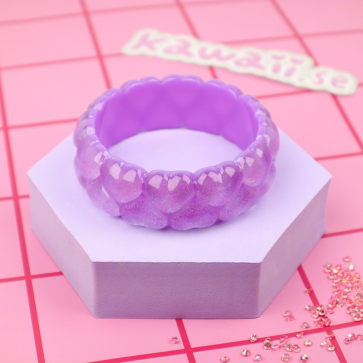 Armband - Hjärtan Lila Glitter