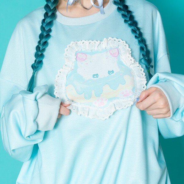 Oversize tröja - Donut Kitty, blå