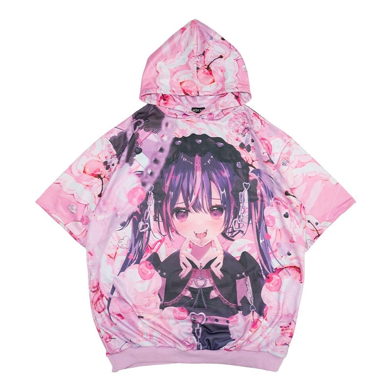 Oversize Short Sleeve Hoodie - Pink Lovepunk