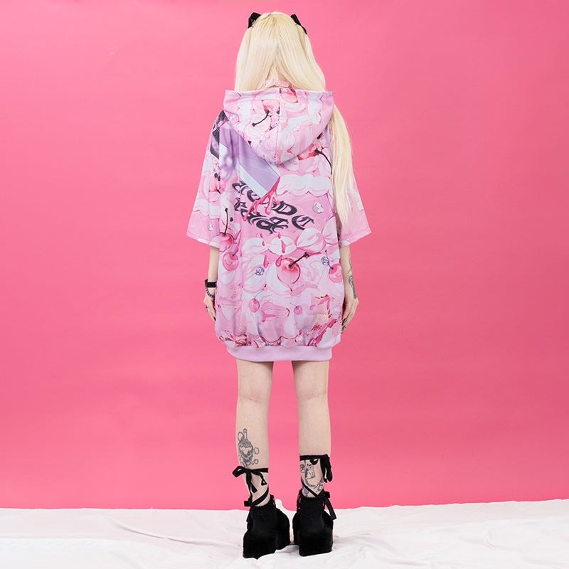 Oversize Short Sleeve Hoodie - Pink Lovepunk