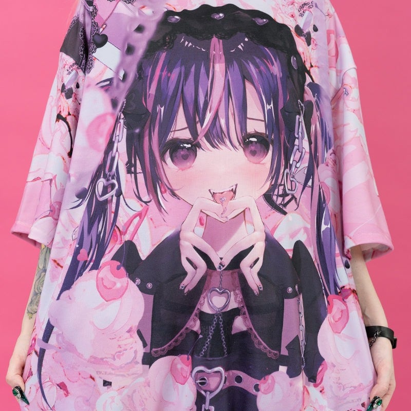 Oversize Short Sleeve Hoodie - Pink Lovepunk