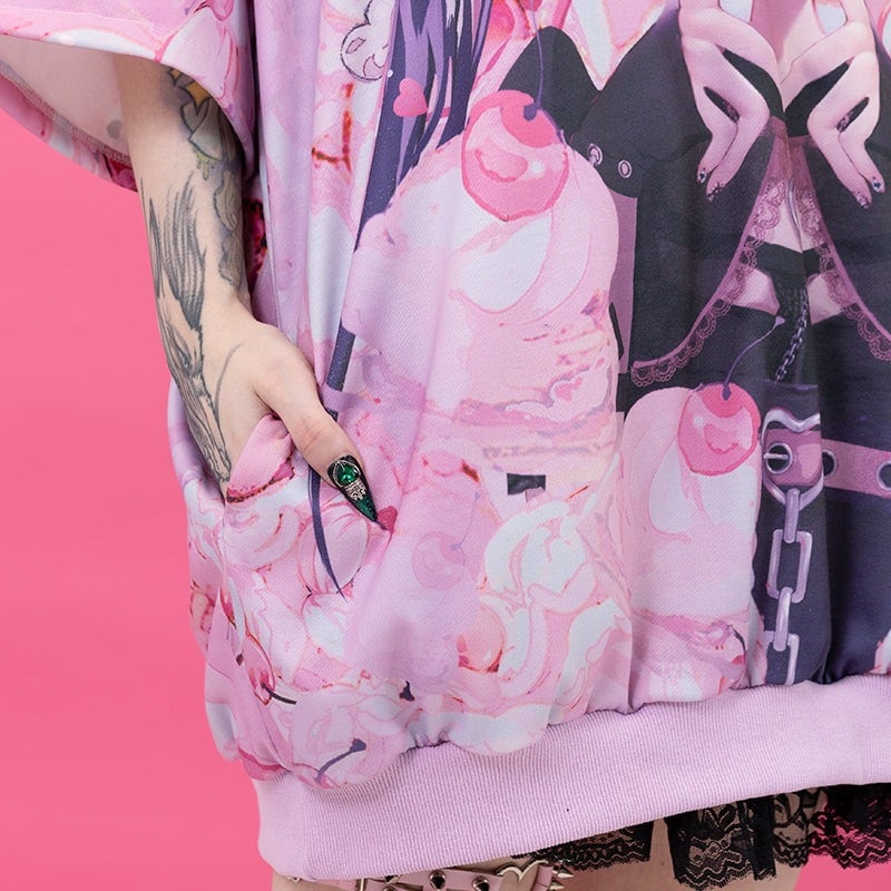 Oversize Short Sleeve Hoodie - Pink Lovepunk