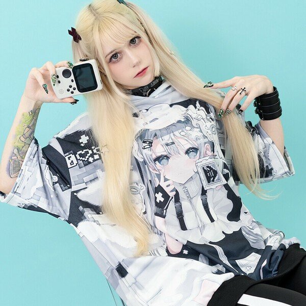 Oversize Short Sleeve Hoodie - Game Over