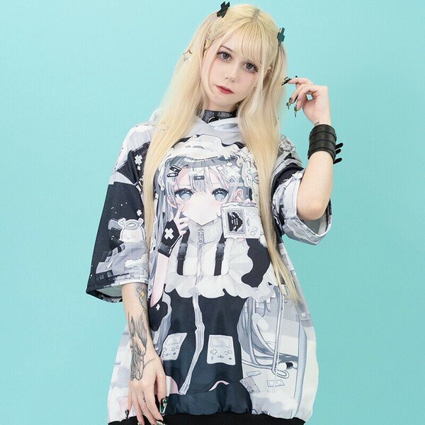 Oversize Short Sleeve Hoodie - Game Over