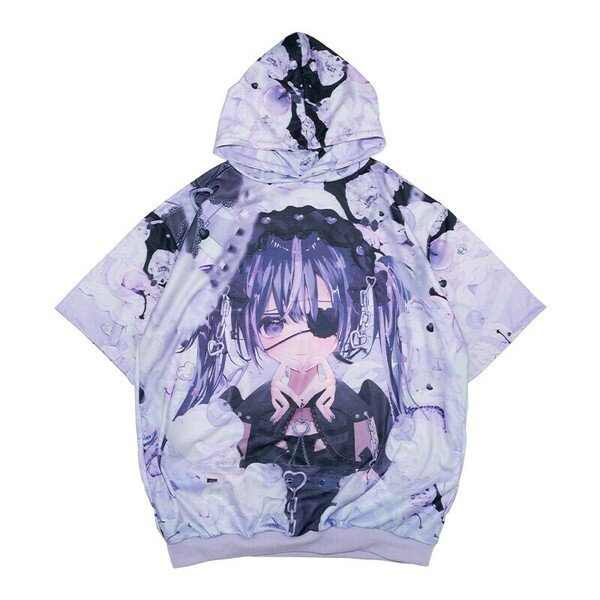 Oversize Short Sleeve Hoodie - Purple Lovepunk