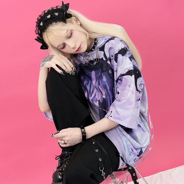 Oversize Short Sleeve Hoodie - Purple Lovepunk
