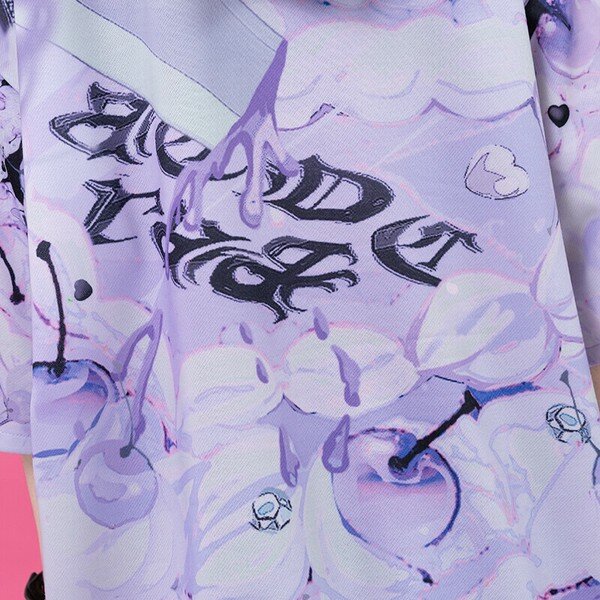 Oversize Short Sleeve Hoodie - Purple Lovepunk