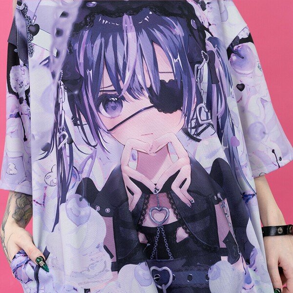 Oversize Short Sleeve Hoodie - Purple Lovepunk