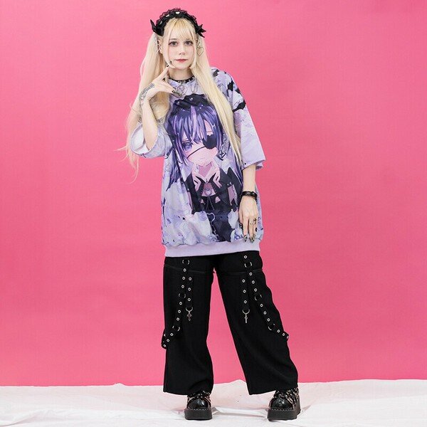 Oversize Short Sleeve Hoodie - Purple Lovepunk