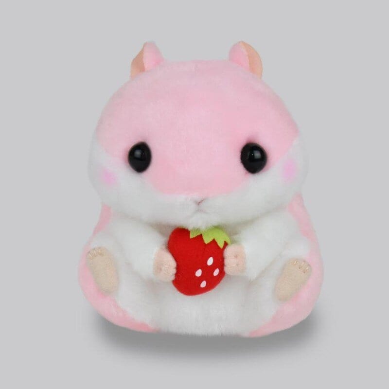 Plushie rosa hamster med jordgubbe 14cm