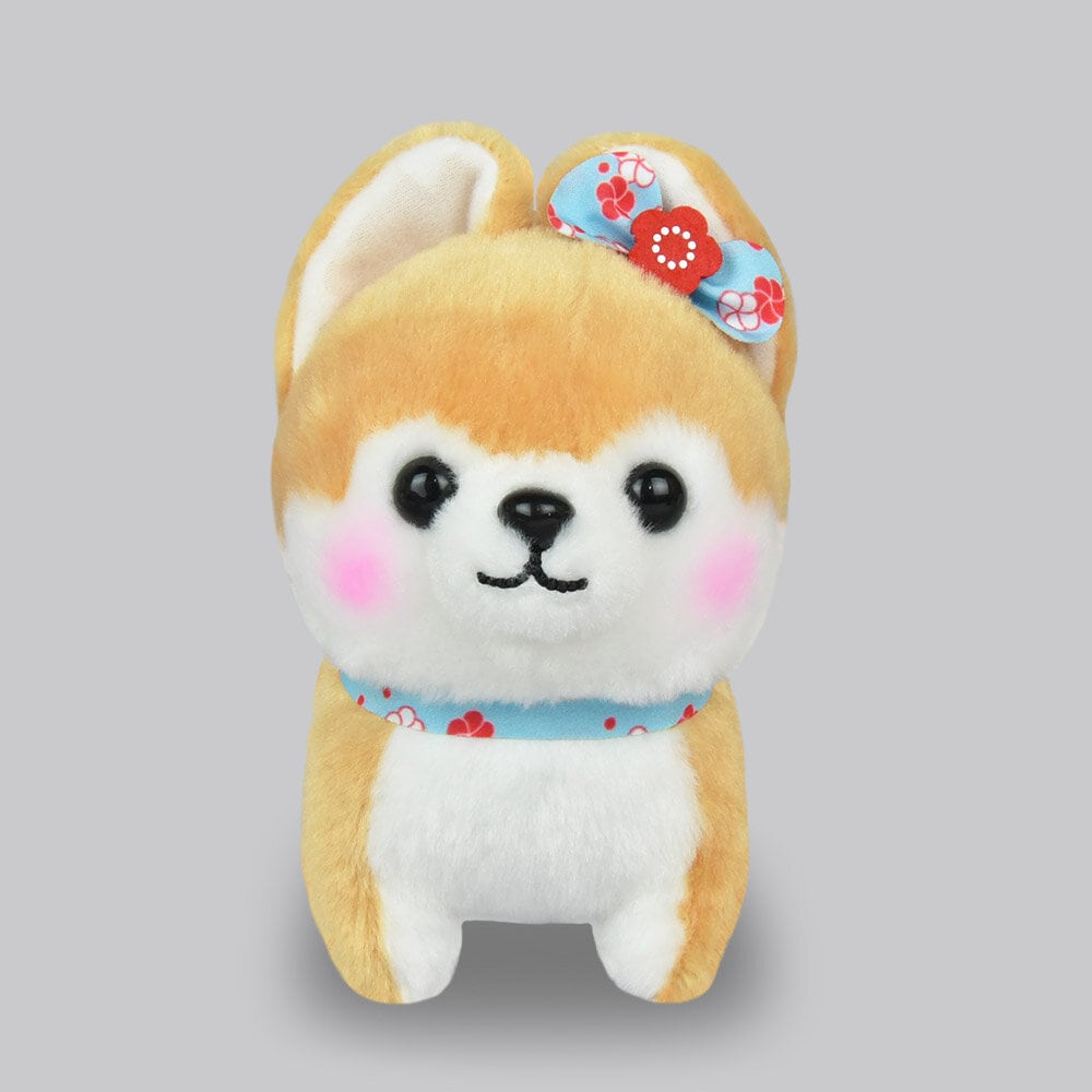 Plushie shiba med rosett 14cm