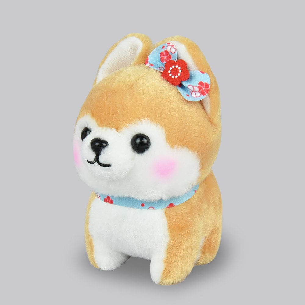 Plushie shiba med rosett 14cm