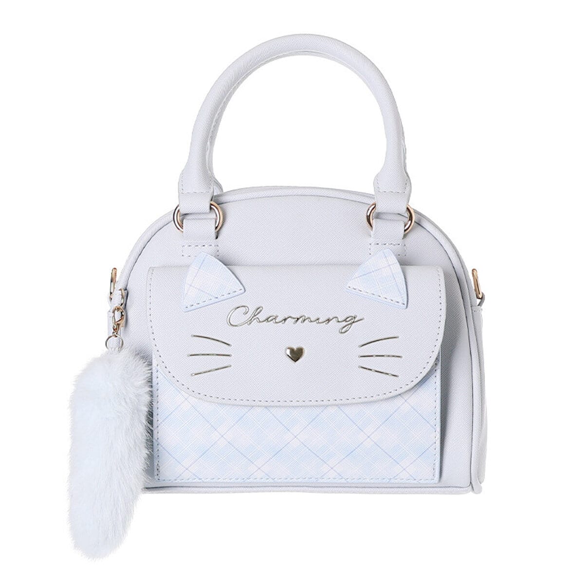 Handväska - Blå Boston Bag med Kattöron & Svans