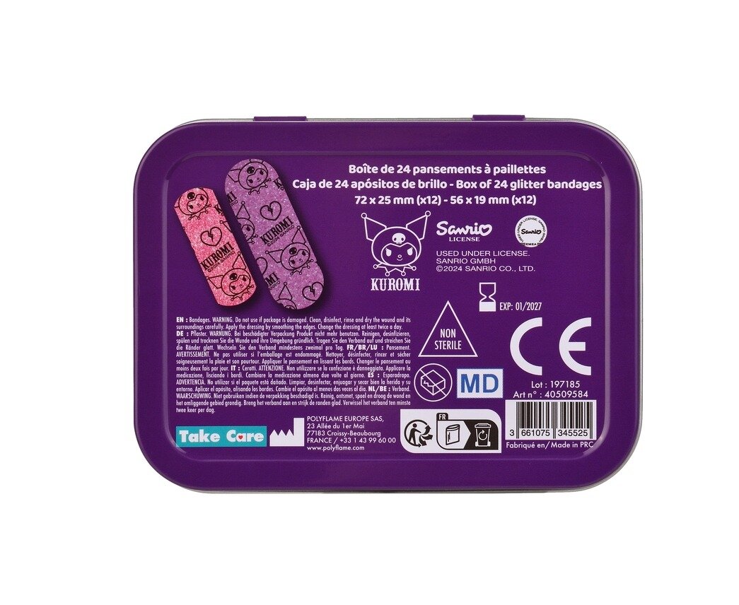 Glittriga Kuromi-plåster, 24-pack i plåtask