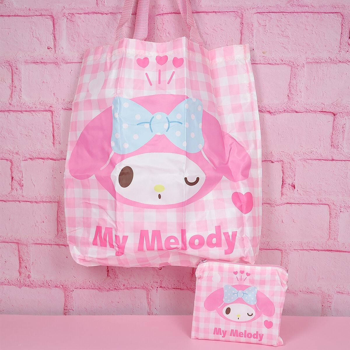 Ihopvikbar shoppingpåse - Rutig My Melody