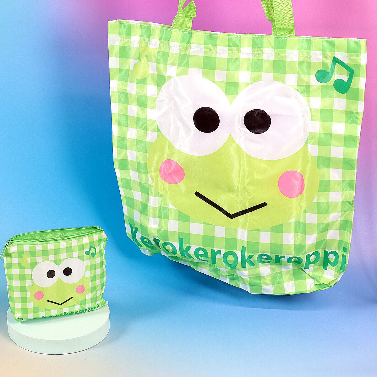 Ihopvikbar shoppingpåse - Rutig Keroppi