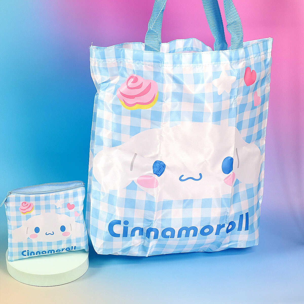 Ihopvikbar shoppingpåse - Rutig Cinnamoroll