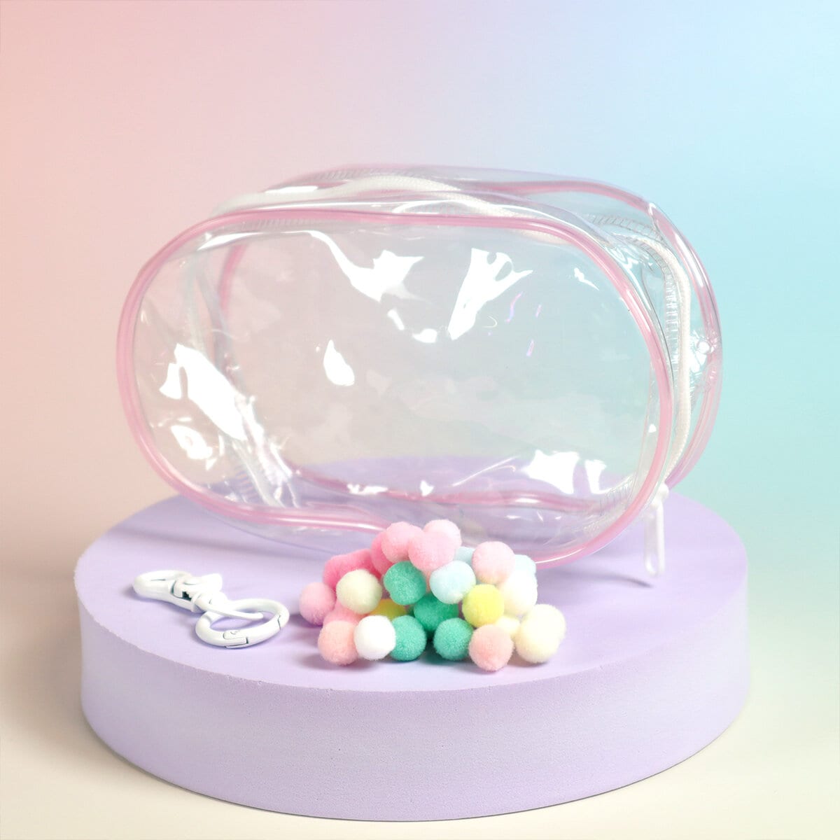 Display bag med pompoms - rosa