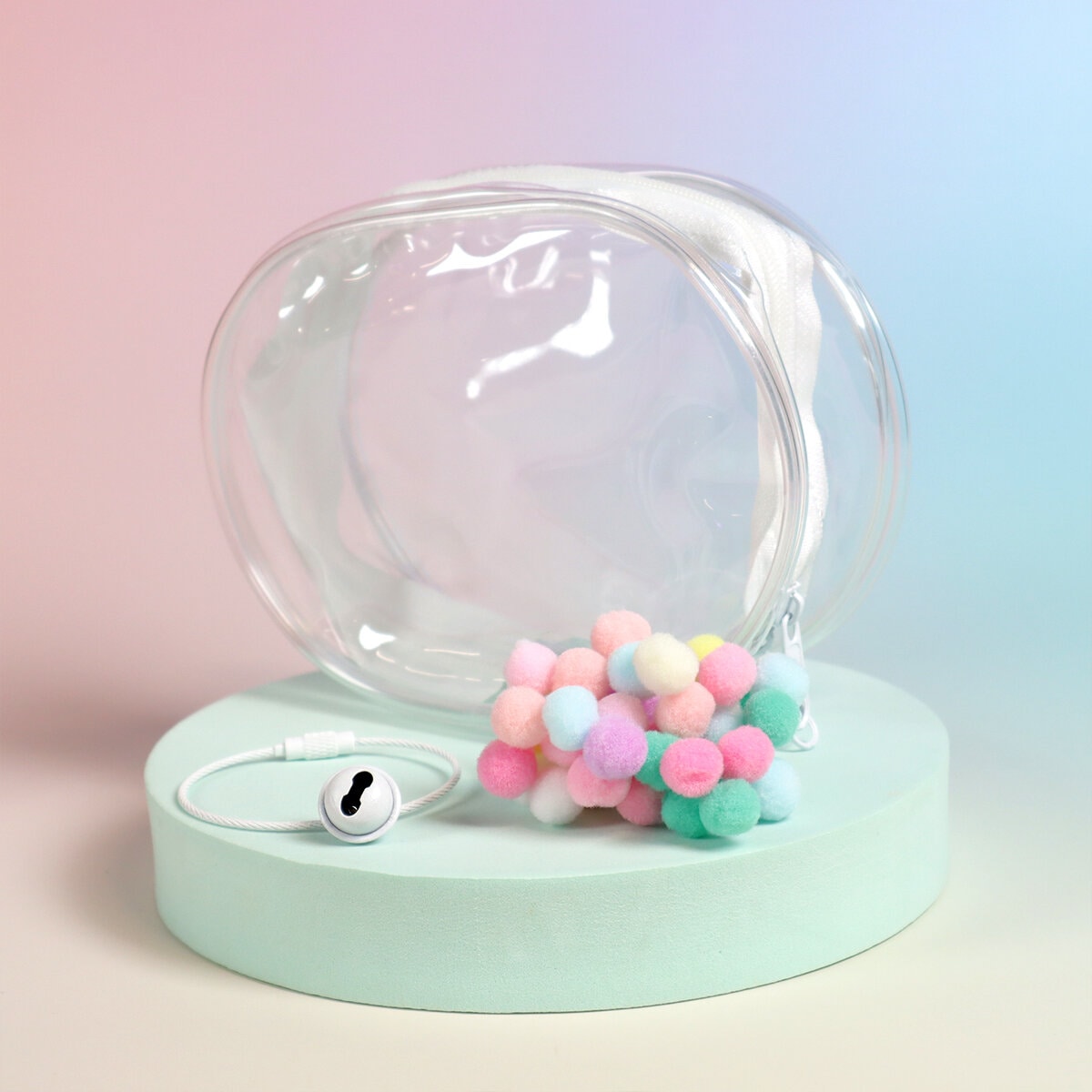 Mini display bag med pompoms - Vit
