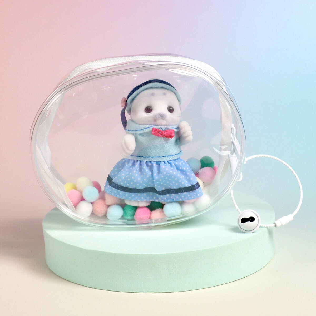 Mini display bag med pompoms - Vit
