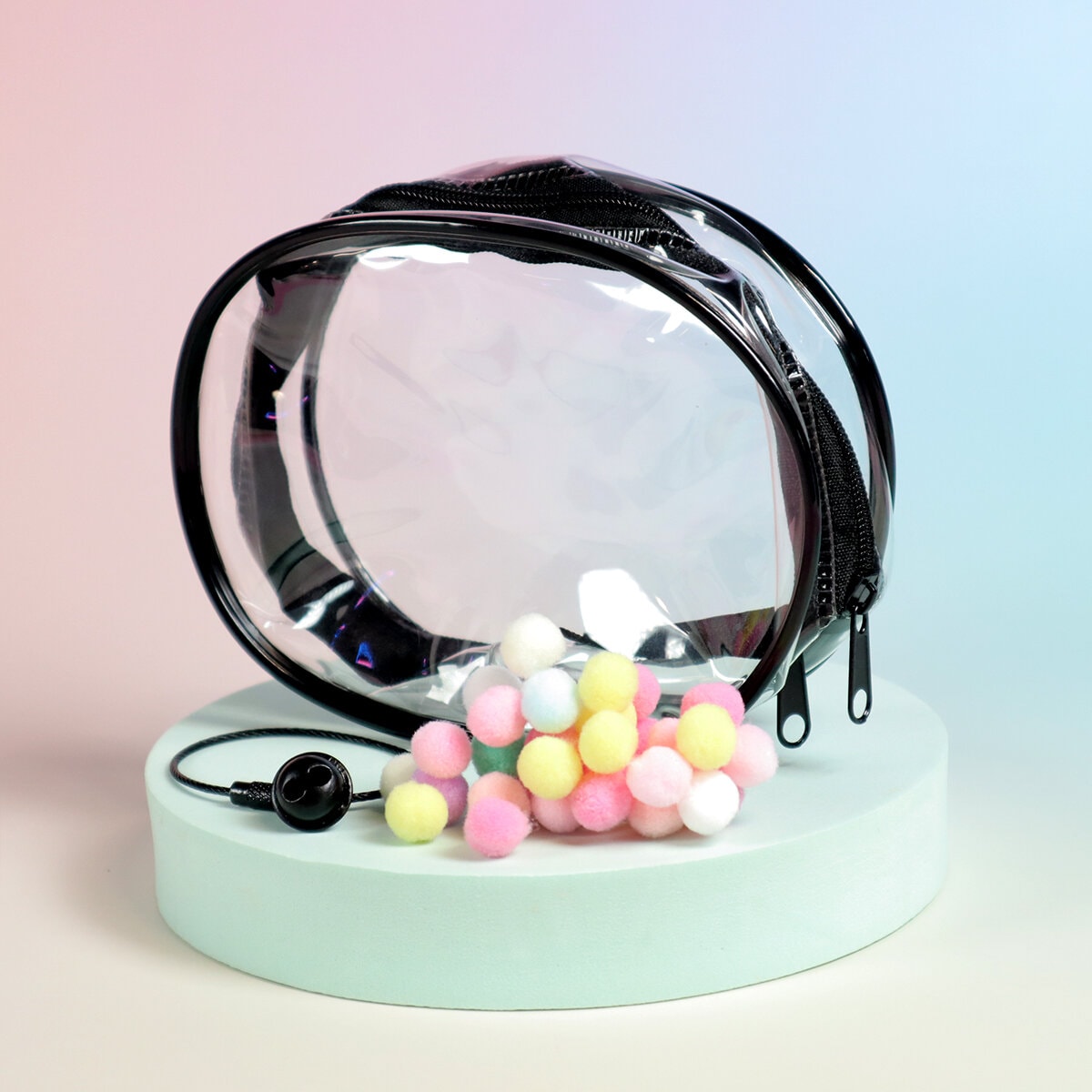 Mini display bag med pompoms - svart