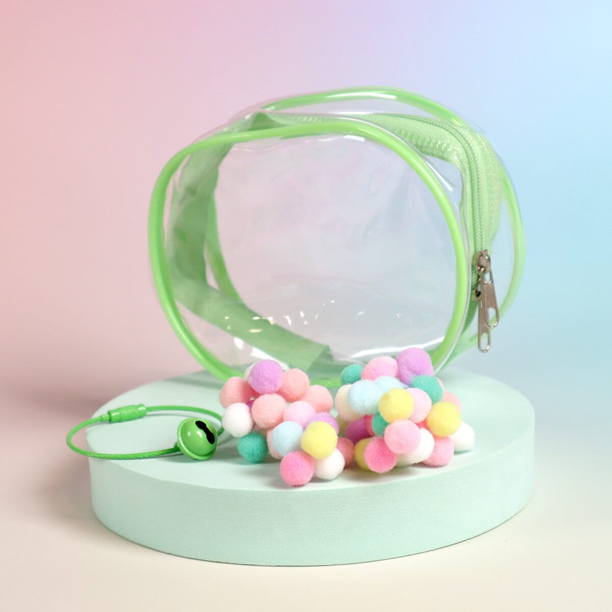 Mini display bag med pompoms - grön