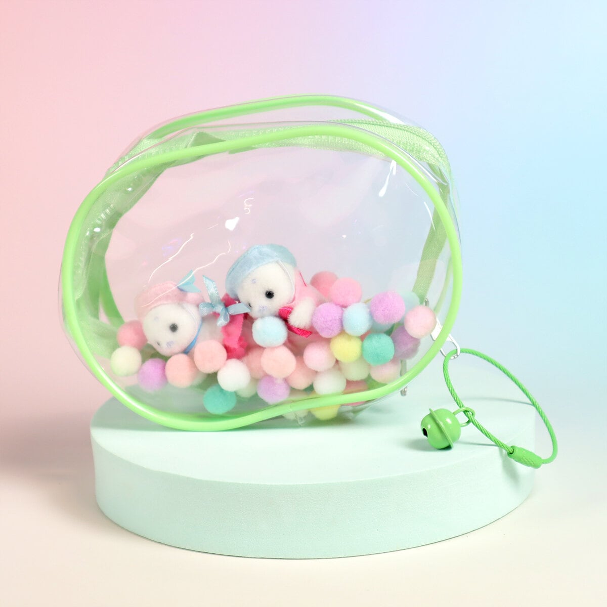 Mini display bag med pompoms - grön