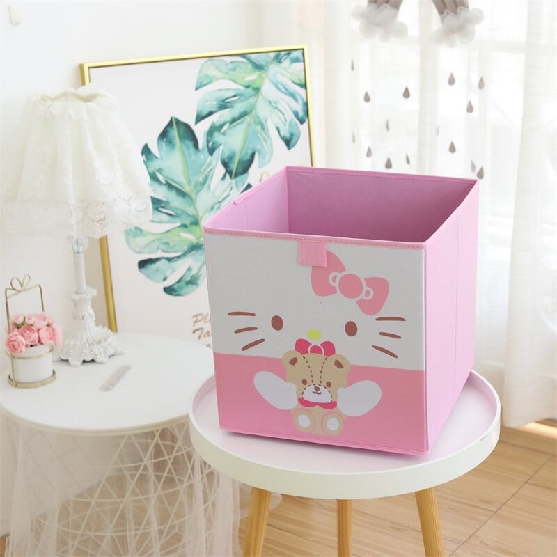 Stor rosa fyrkantig låda - Hello Kitty med nalle