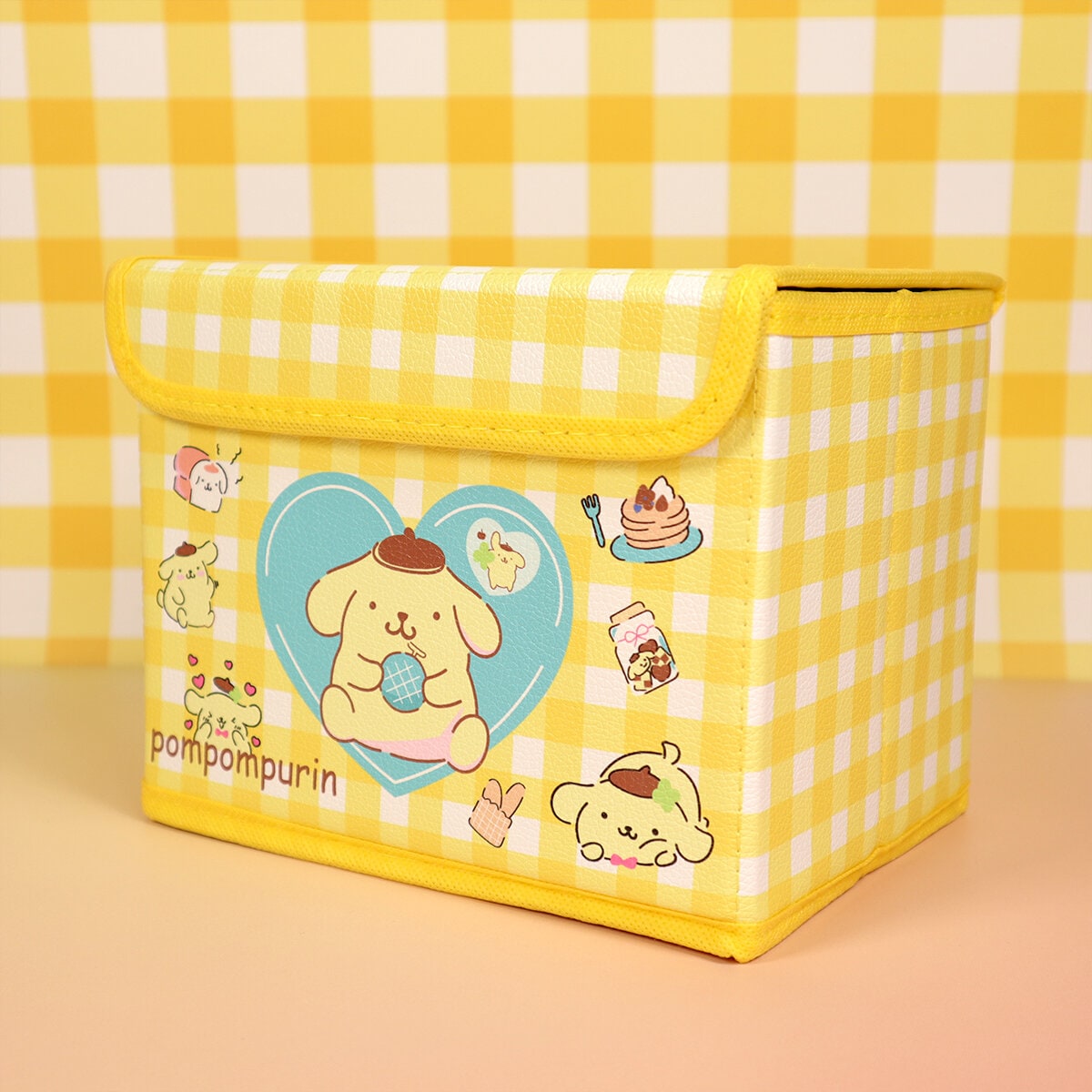 Gul rutig låda Pompom Purin