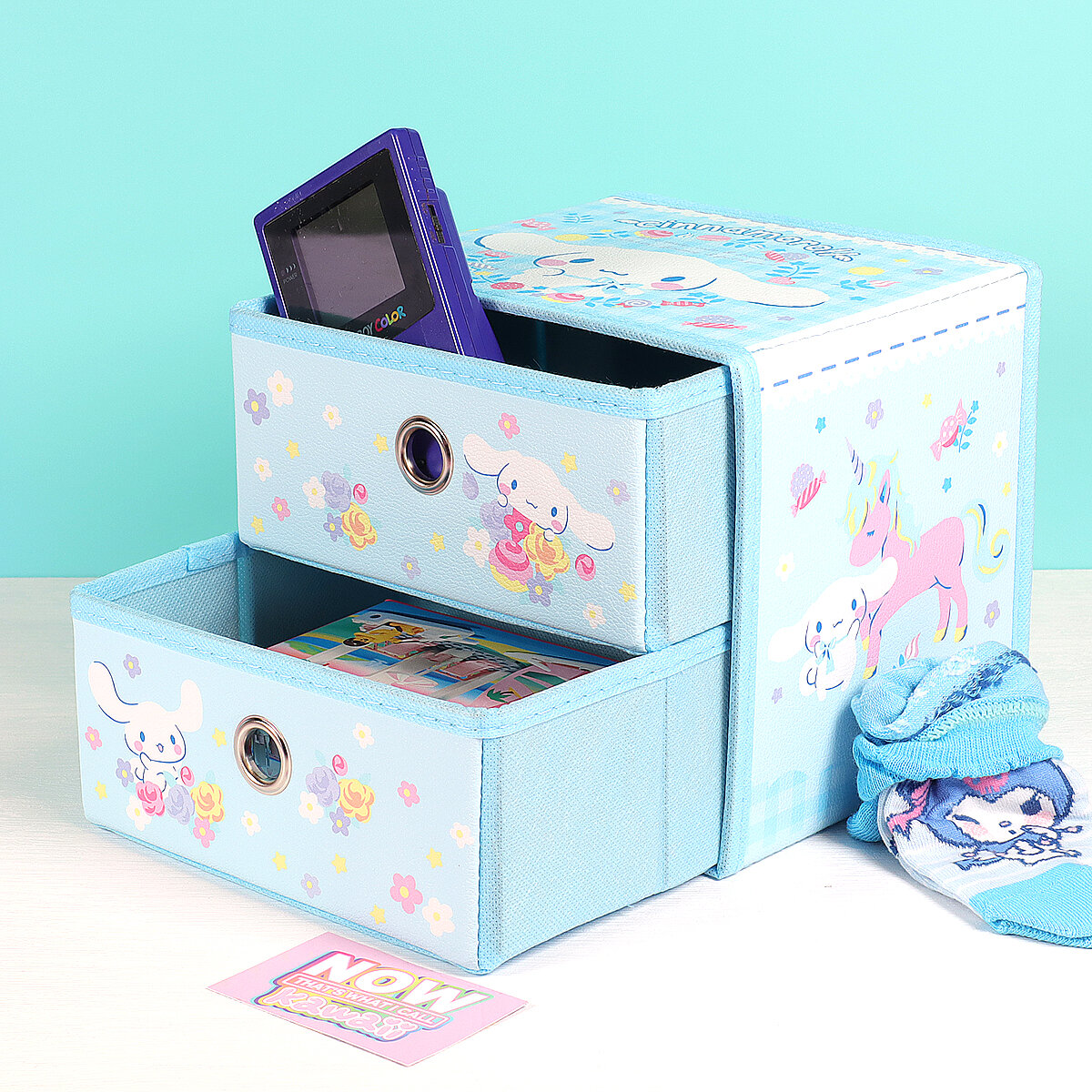 Blårutig byrå med 2 lådor - Cinnamoroll