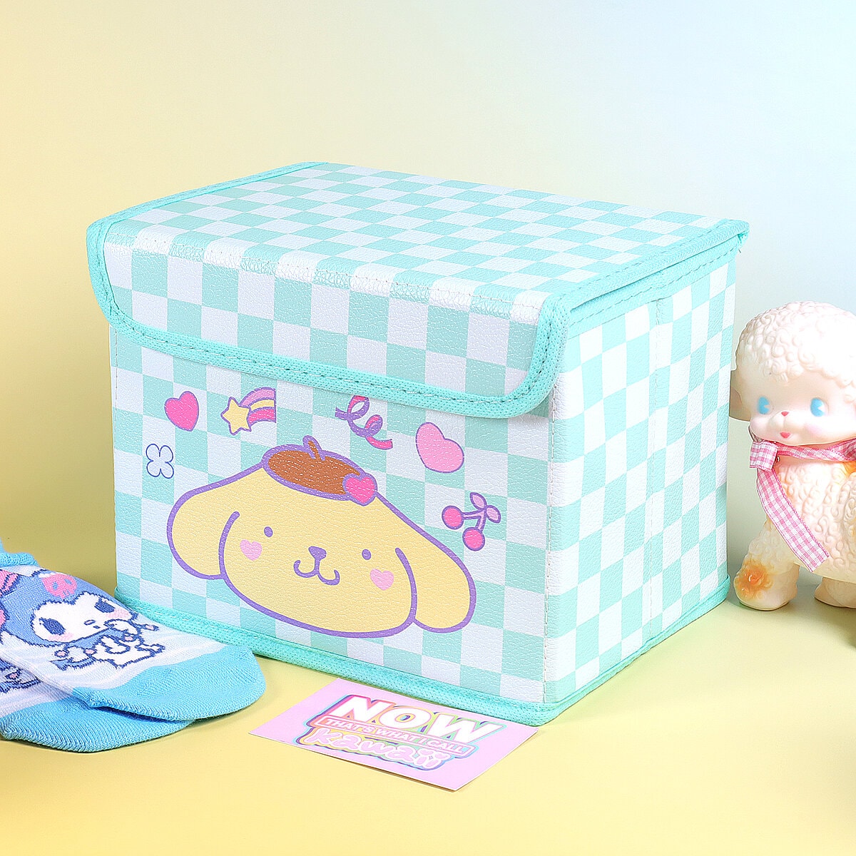 Rutig grön låda med lock - Cute Pompompurin
