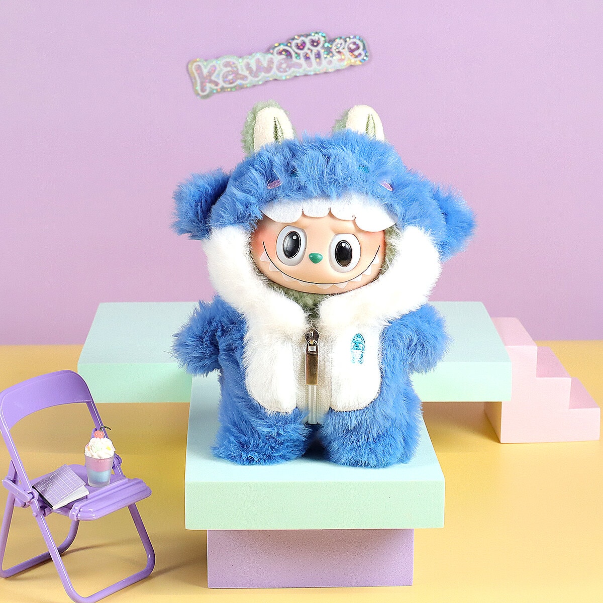 Blå fluffig val-kigurumi