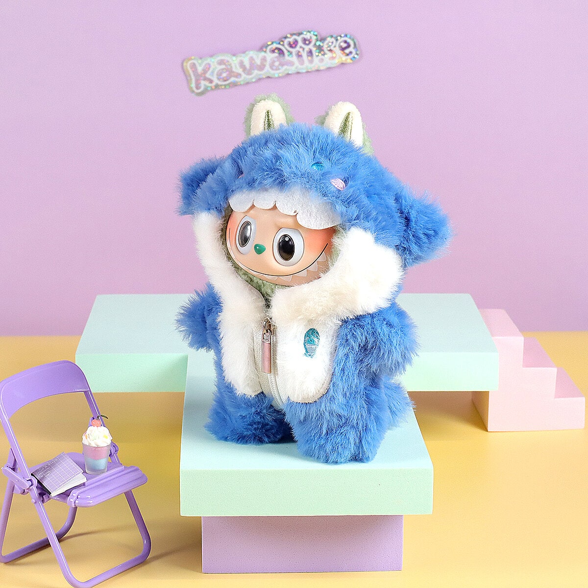 Blå fluffig val-kigurumi