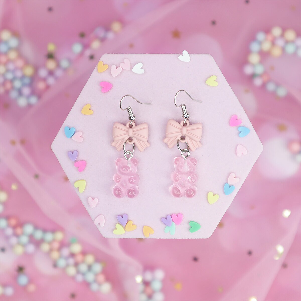 Örhängen - Rosa gummibjörn & rosett
