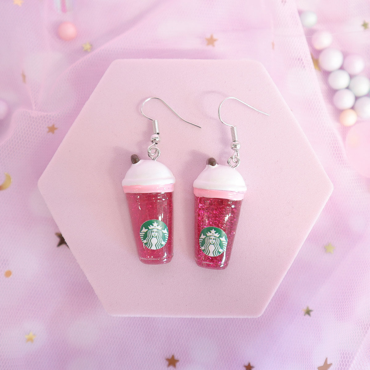 Örhängen - Starbucks rosa glitter