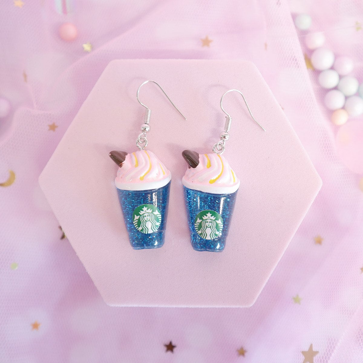 Örhängen - Starbucks blå glitter