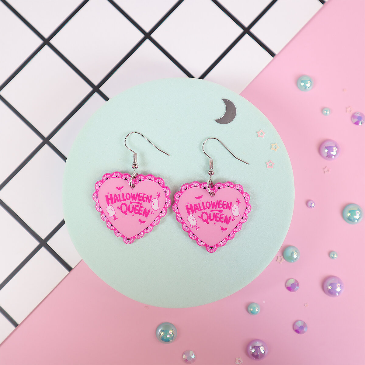 Örhängen - Halloween Queen, rosa hjärta