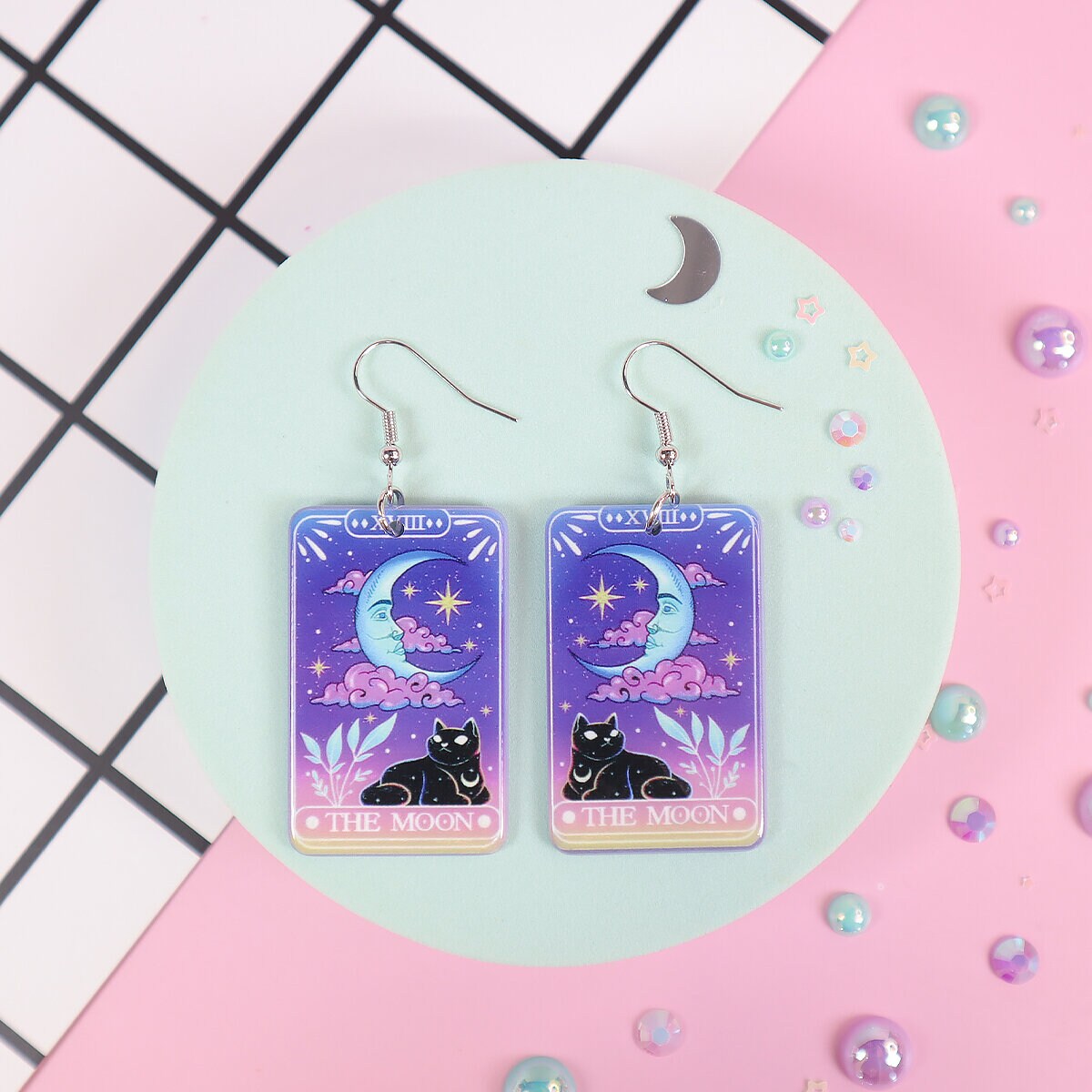 Örhängen - The moon, cat tarot