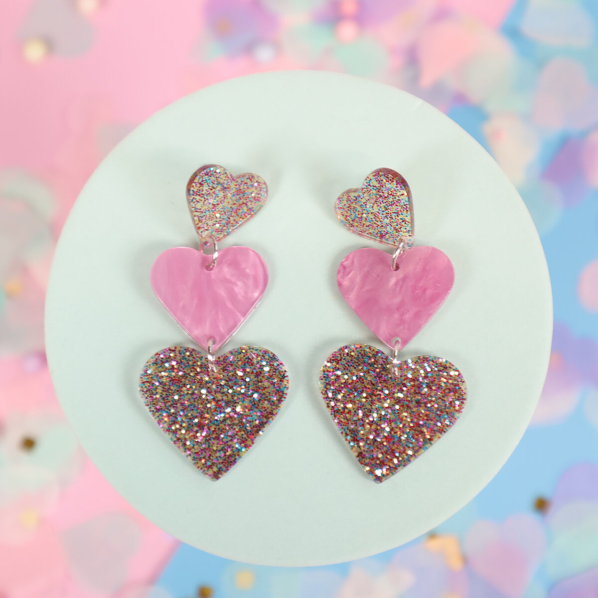 Örhängen - 3 Multi-glitter Hjärtan