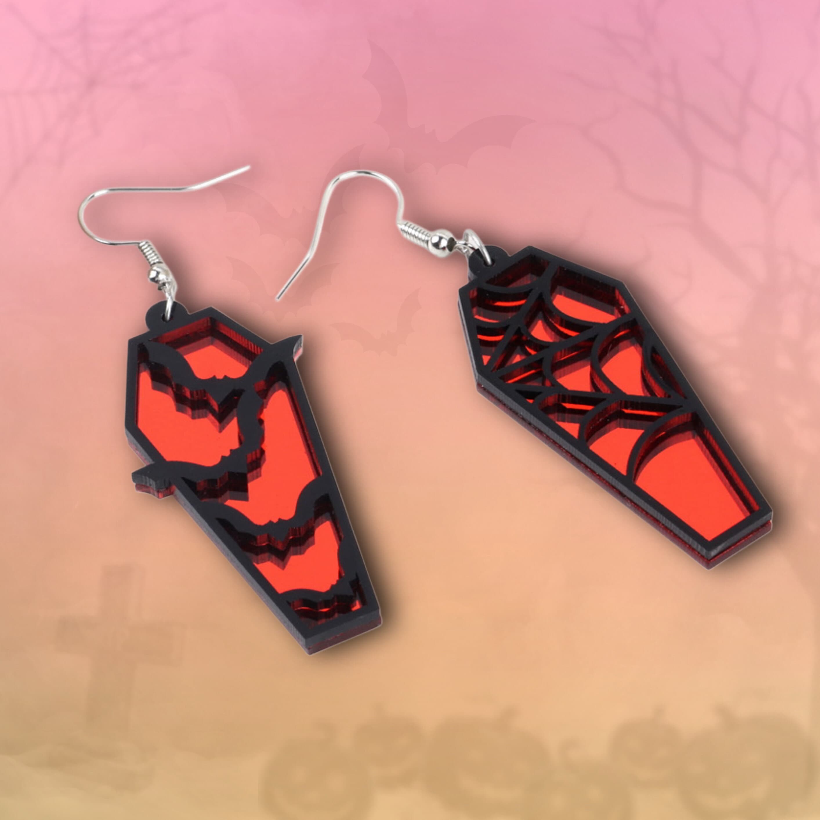 Örhängen - Orange kista med fladdermöss