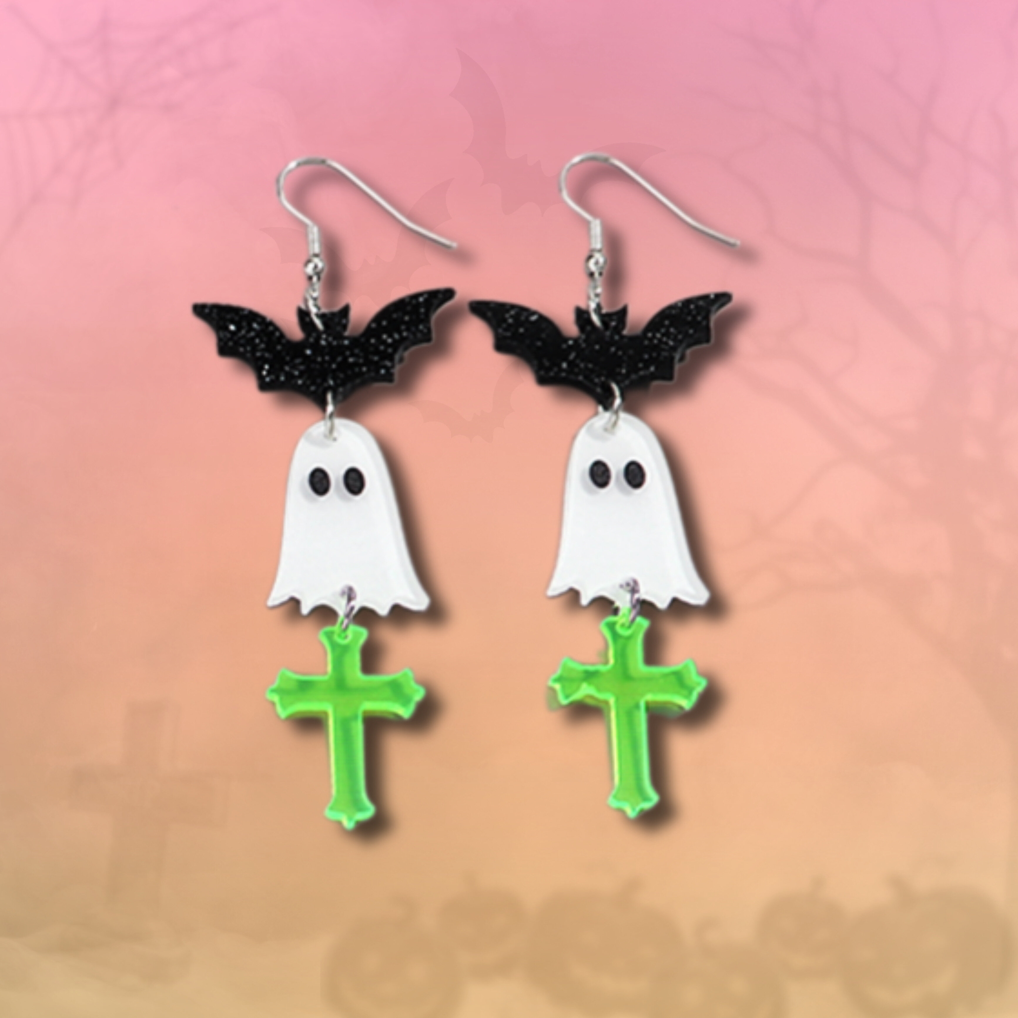 Örhängen -Spöke med kors och fladdermus