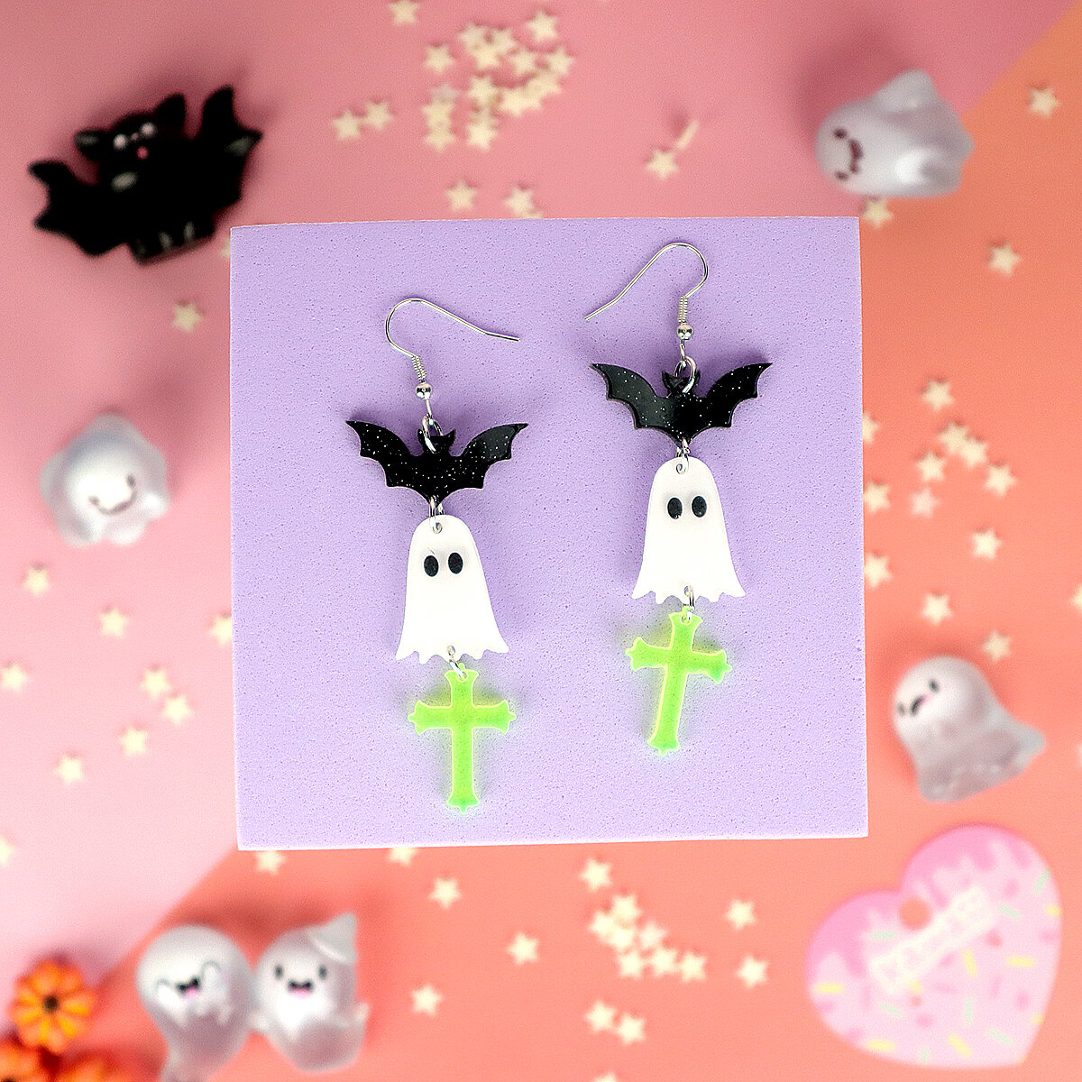 Örhängen - Spöke med kors och fladdermus