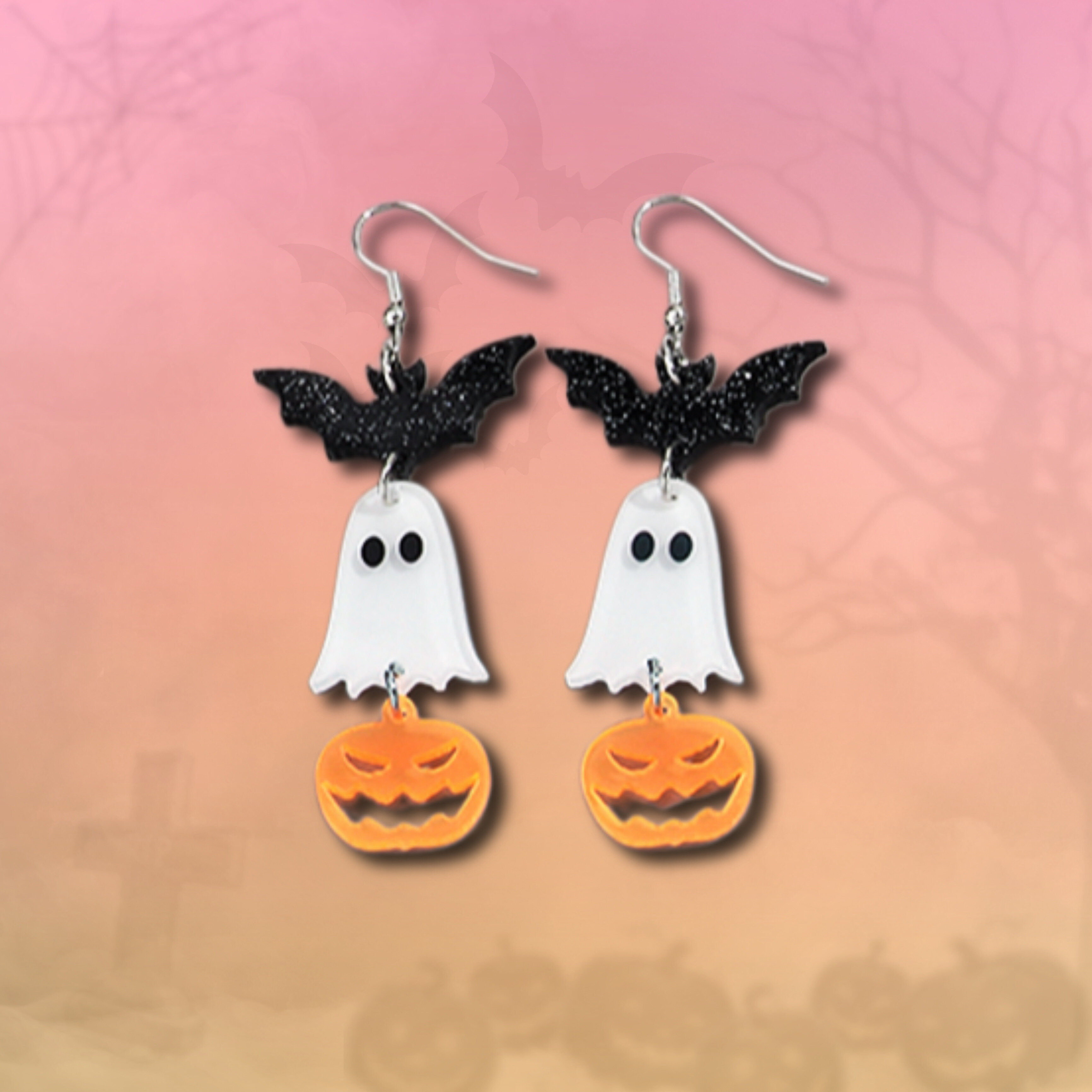 Örhängen - Spöke med pumpa och fladdermus