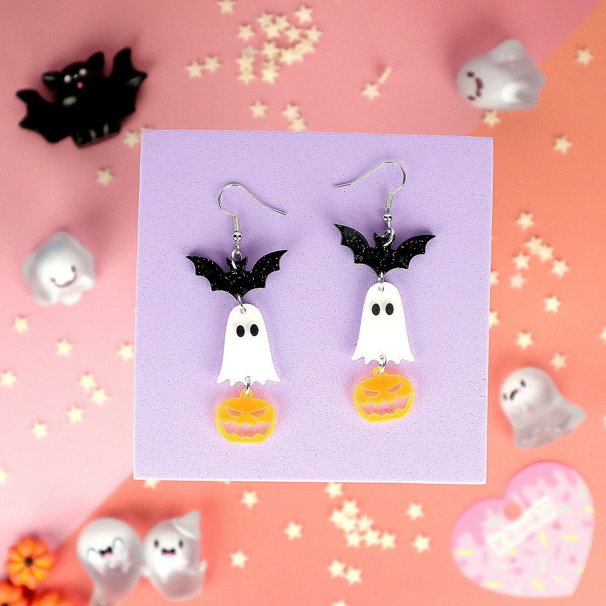 Örhängen - Spöke med pumpa och fladdermus