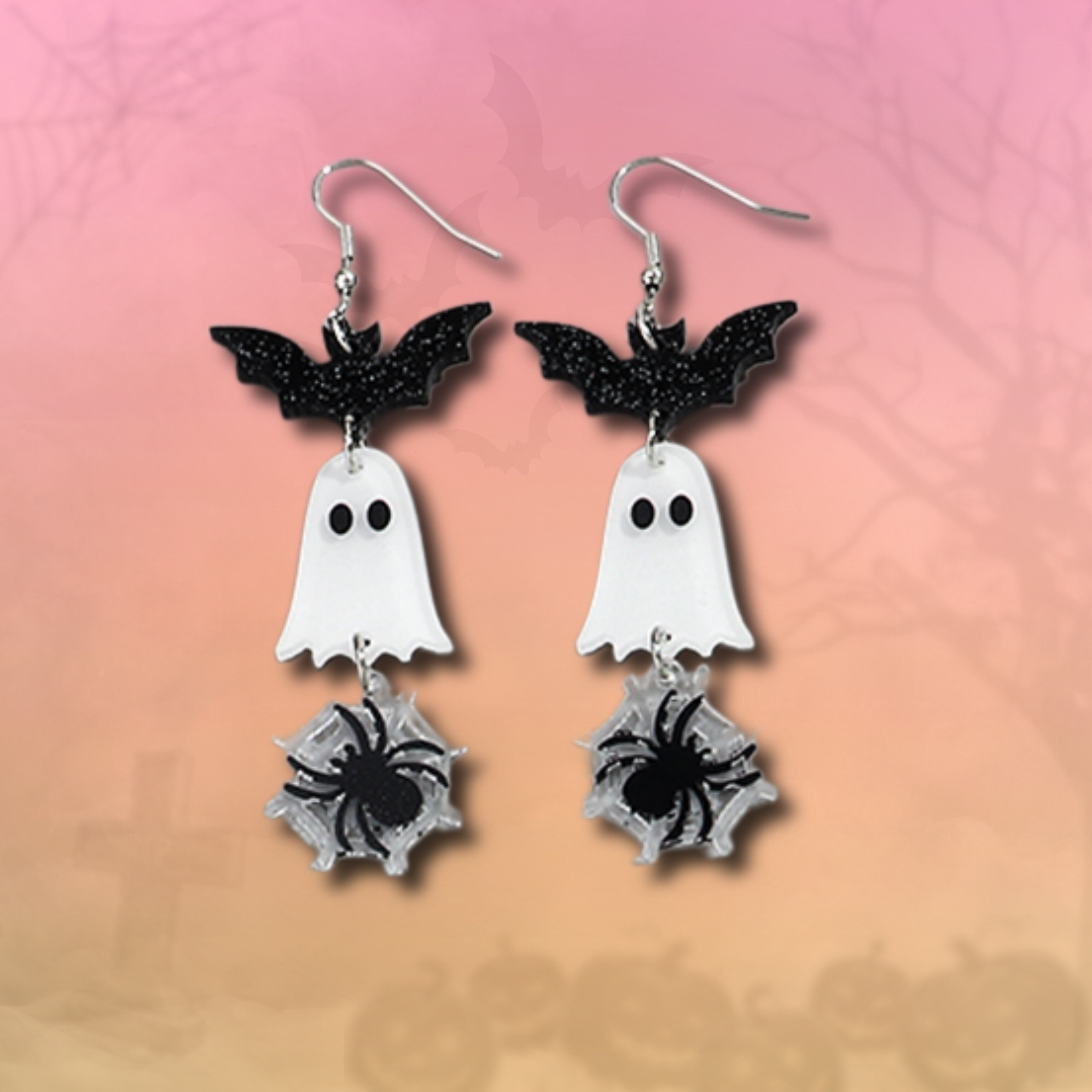 Örhängen - Spöke med spindel och fladdermus