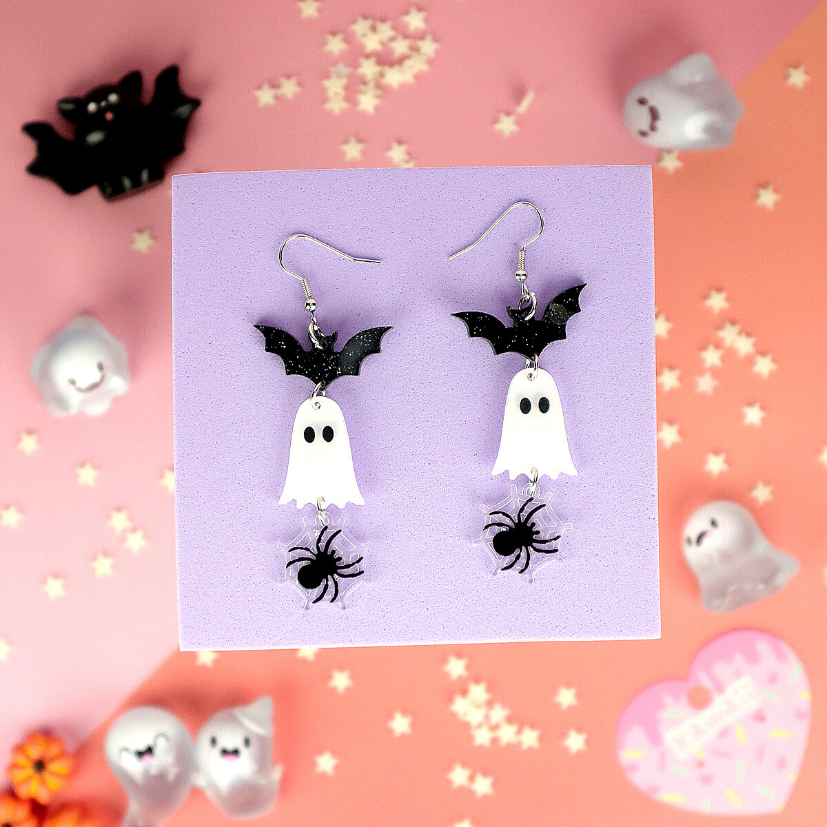 Örhängen - Spöke med spindel och fladdermus