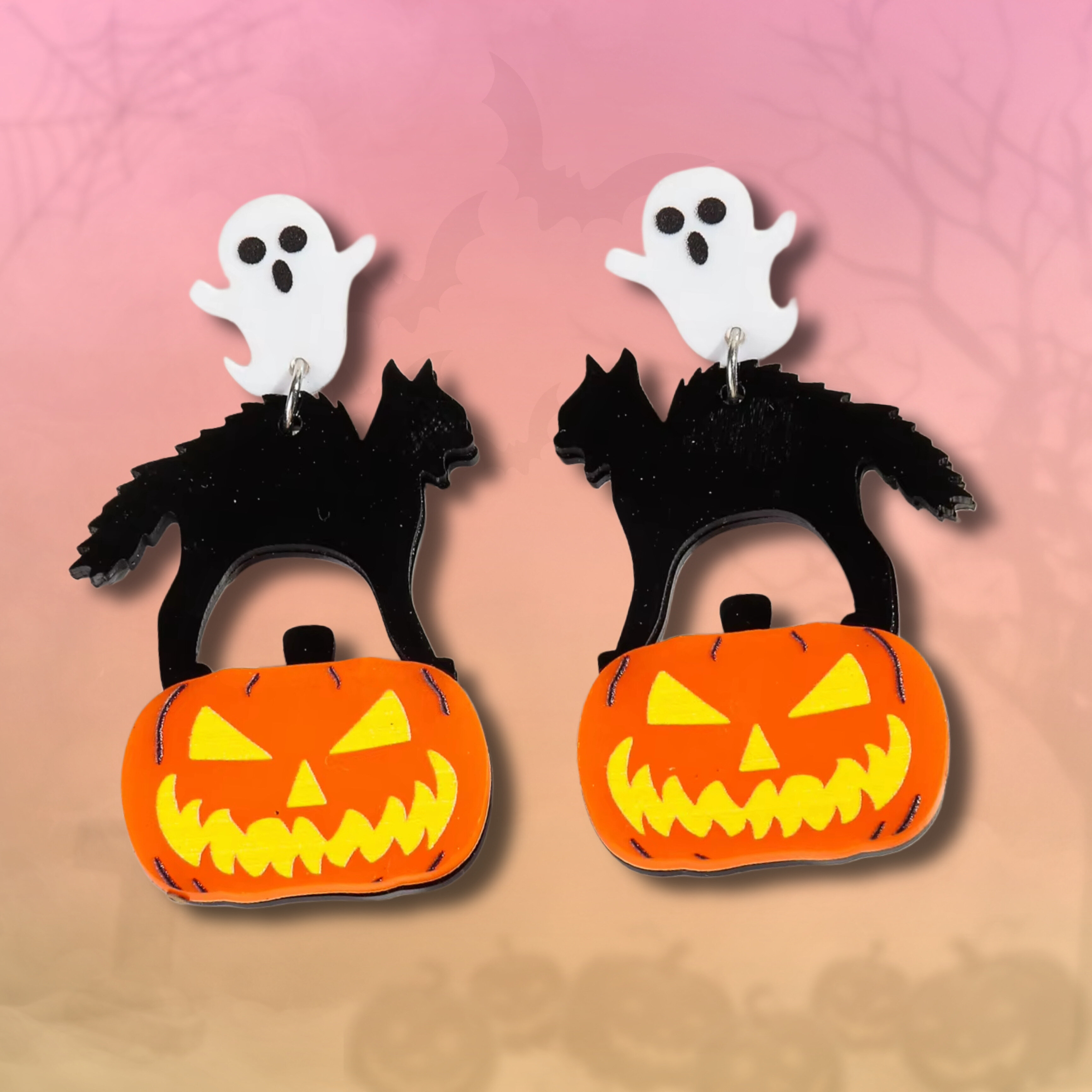 Örhängen - Katt med pumpa och spöke