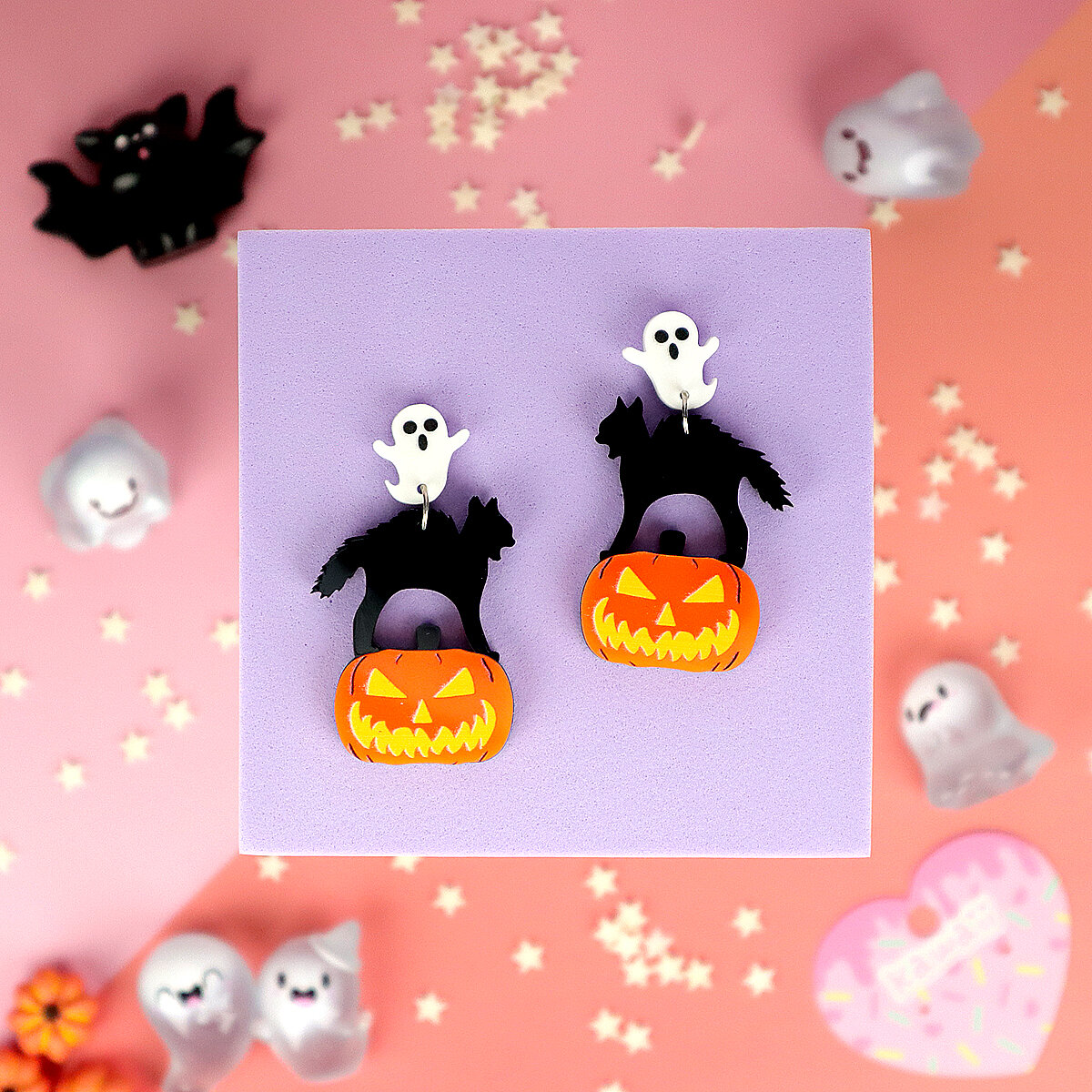 Örhängen - Katt med pumpa och spöke