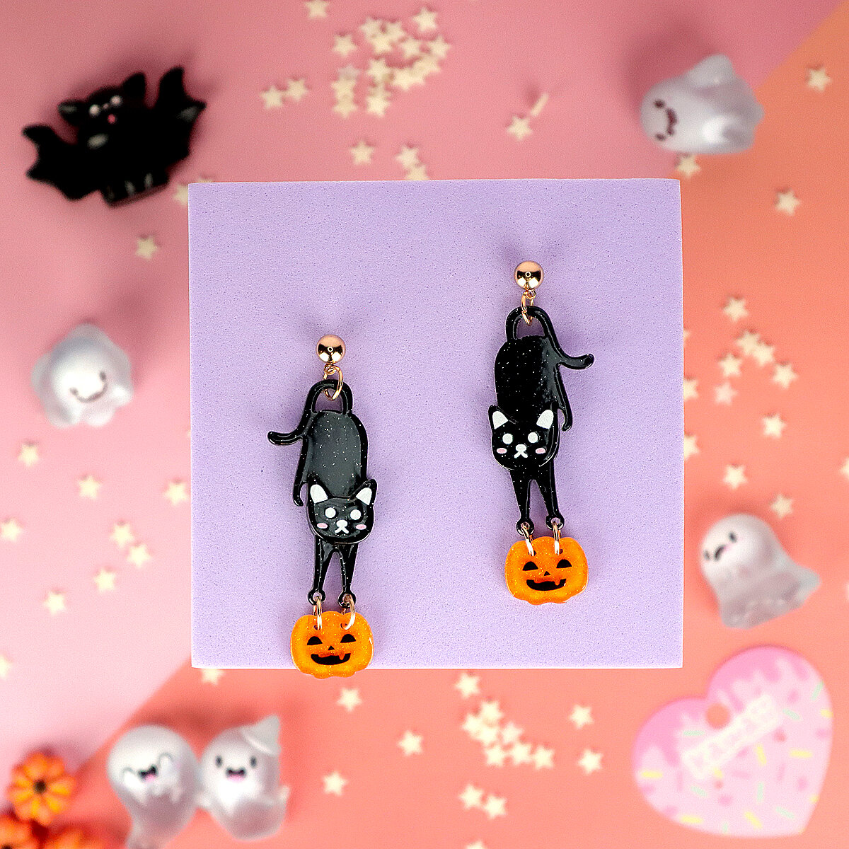 Örhängen - Svart katt med pumpa